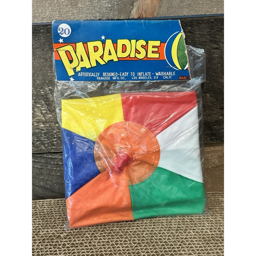 NOS Vintage Paradise 16" Inflatable Vinyl Beach Ball‎ 20 Red Yellow Blue Green